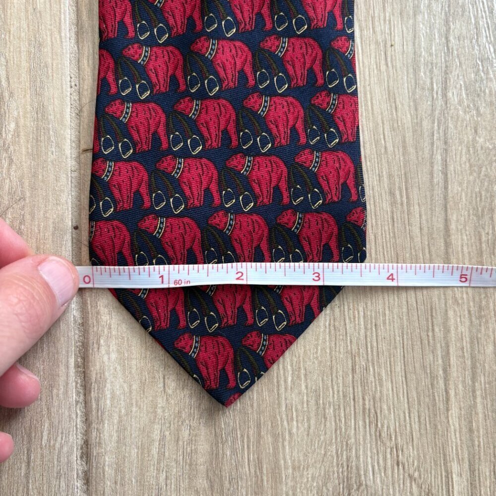 Brooks Brothers Silk Tie Men's 58" Red Blue Bear Print Classic Office Work Party - Picture 6 of 6